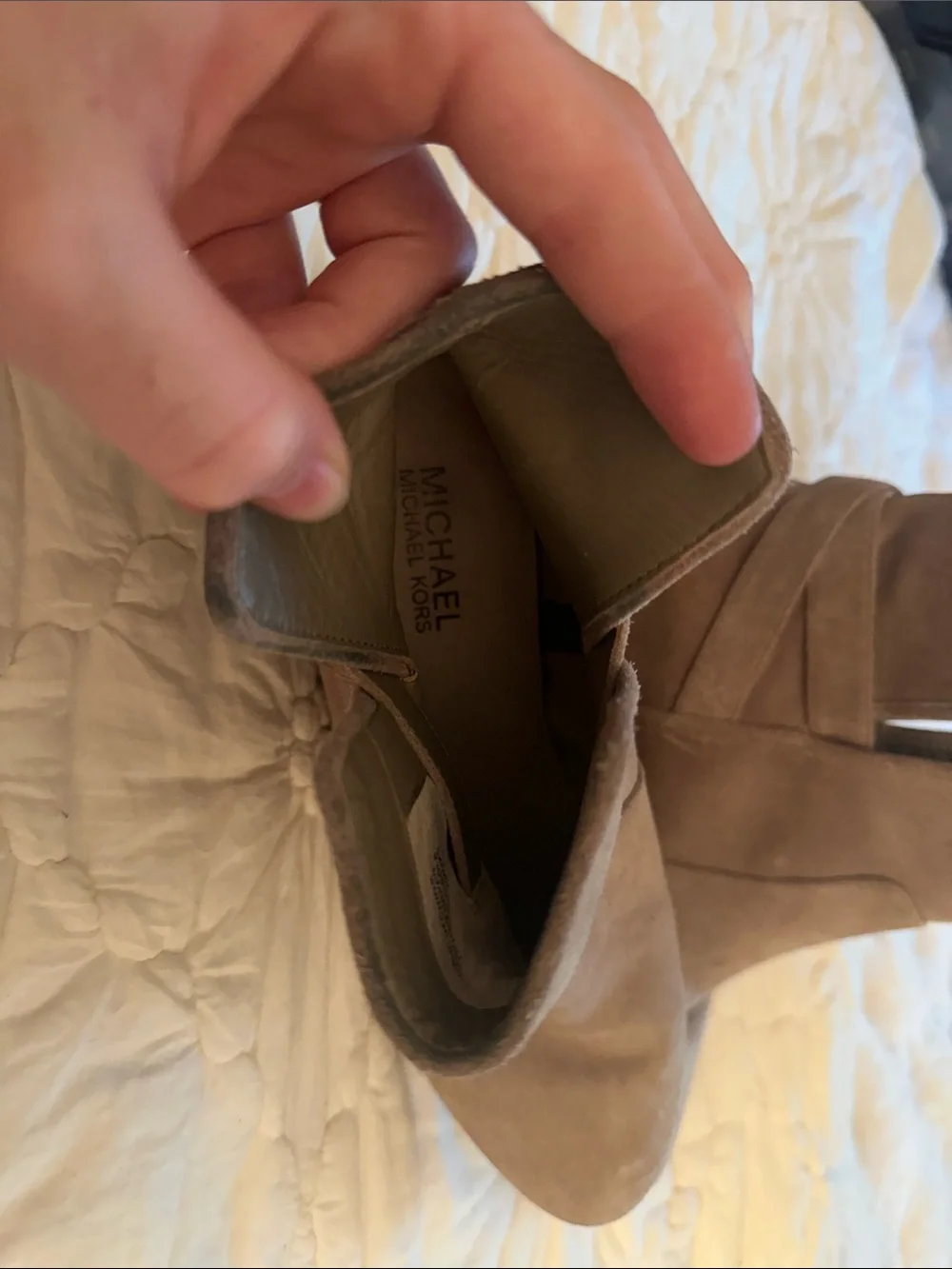 Michael Kors Taupe Suede Ankle Boots with Side Buckle